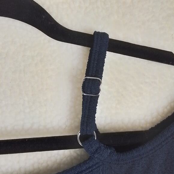 Michael Kors Womens Blouse Blue XS Boho Short Sleeve Cold Shoulder Ruffle‎ Navy - Picture 11 of 14